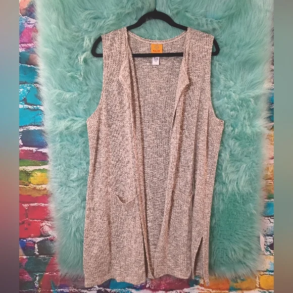 Ruby Rd Gray Silver White Sleeveless Open Front Fall Sweater Size M - Picture 5 of 14